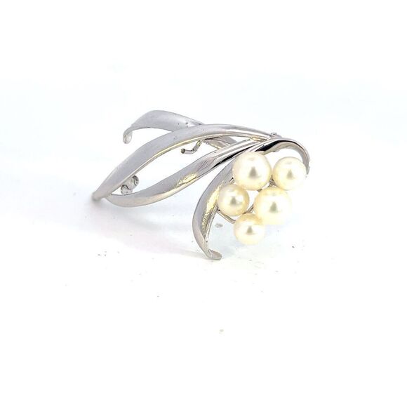 Mikimoto Estate Akoya Pearl Brooch 6.40-5.30 mm Silver M376 - Picture 1 of 9